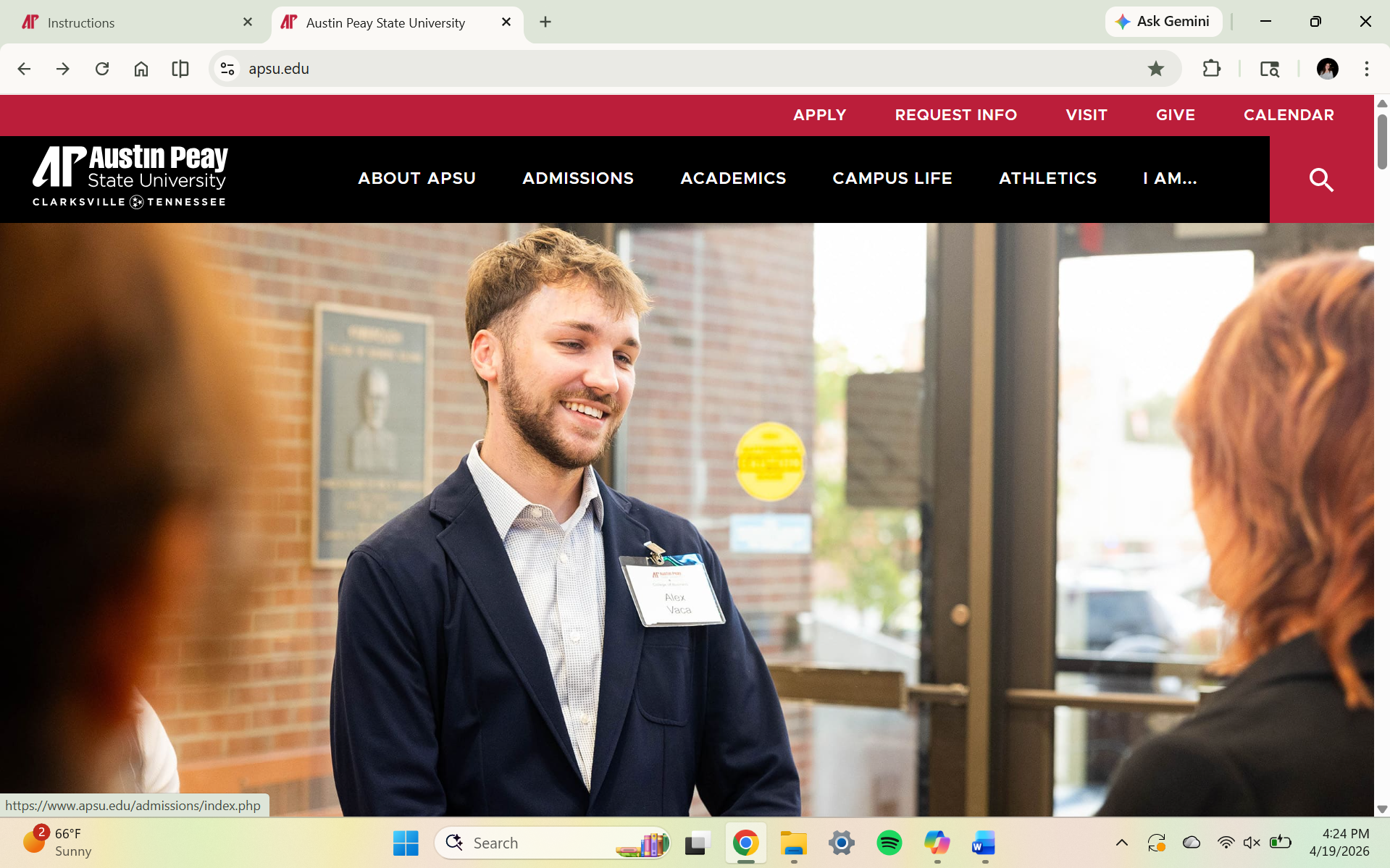 Screenshot of the APSU homepage or landing page.
